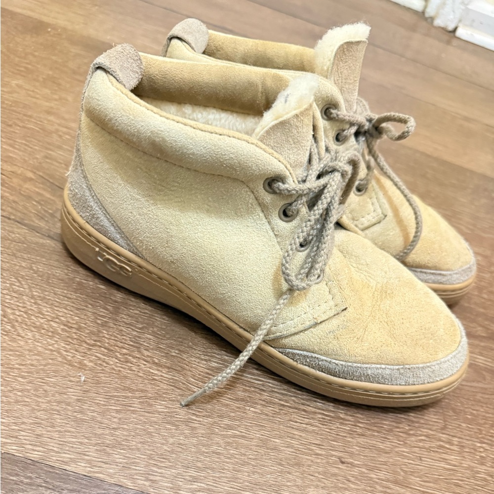 UGG Unisex Mens 7 Women's 8 Chestnut Soft Ankle Boots Lace Up Wool Suede Shoes